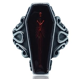 Gothic Punk Red Skeleton Vampire Coffin Ring